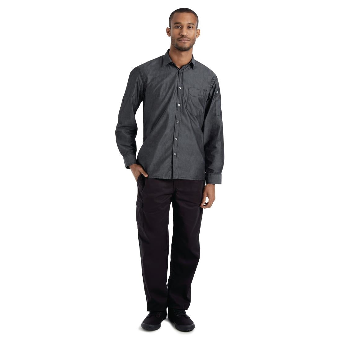 B775-XL Chef Works Urban Detroit Long Sleeve Denim Shirt Black XL JD Catering Equipment Solutions Ltd