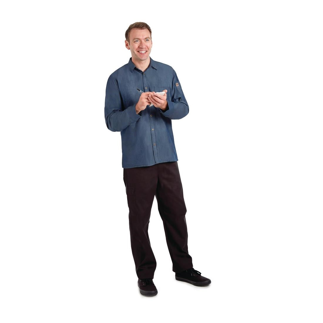 B776-L Chef Works Urban Detroit Long Sleeve Denim Shirt Blue L JD Catering Equipment Solutions Ltd