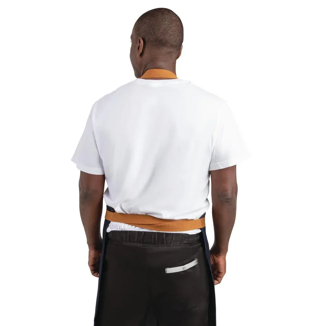 B980 Southside Bistro Apron Denim Blue Tan Ties - JD Catering Equipment Solutions Ltd