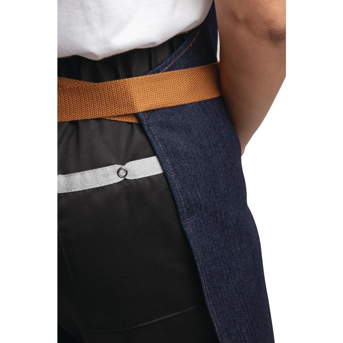 B980 Southside Bistro Apron Denim Blue Tan Ties - JD Catering Equipment Solutions Ltd