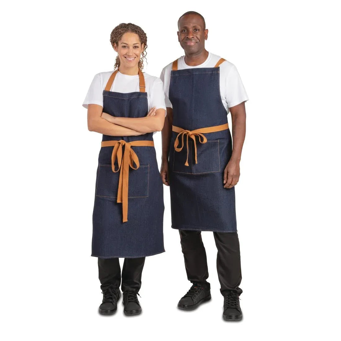 B980 Southside Bistro Apron Denim Blue Tan Ties - JD Catering Equipment Solutions Ltd