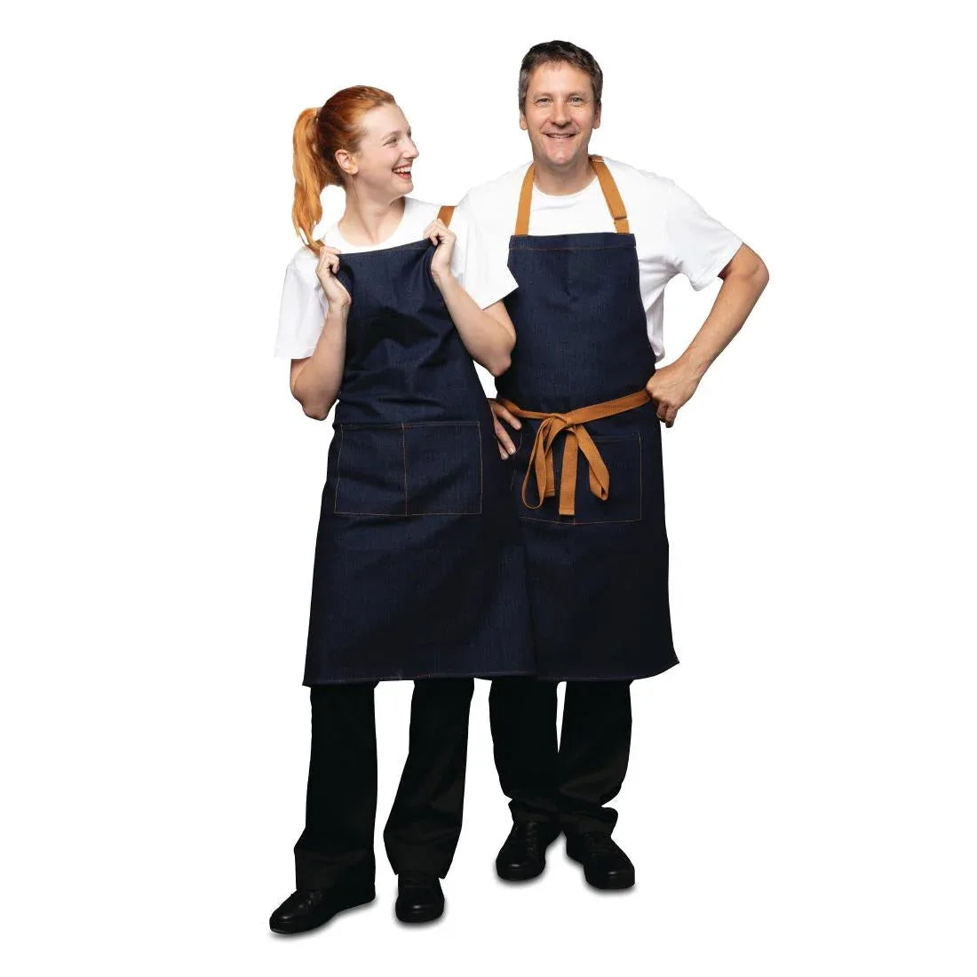 B984 Southside X-Cross Back Apron Denim Blue Tan Ties - JD Catering Equipment Solutions Ltd