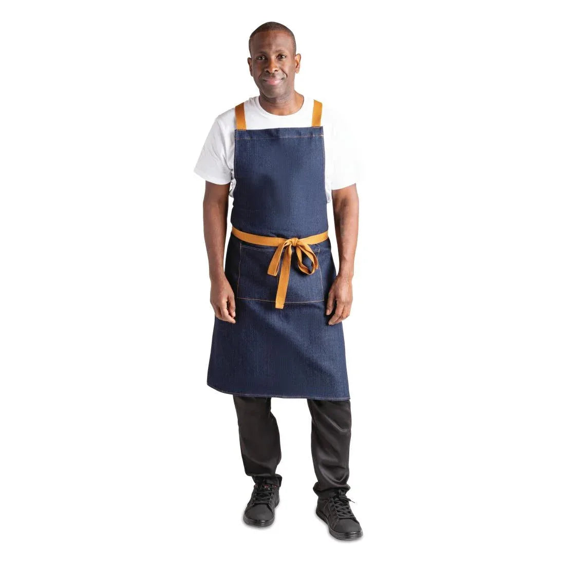 B984 Southside X-Cross Back Apron Denim Blue Tan Ties - JD Catering Equipment Solutions Ltd