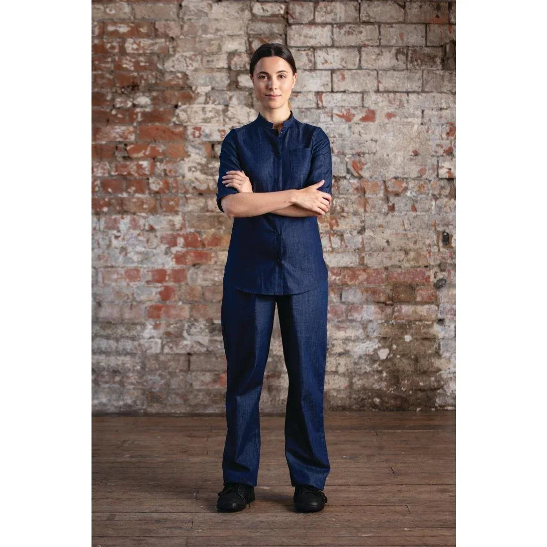 BA003-L Southside NY Queens Womens Denim Lightweight Chefs Shirt Size L - JD Catering Equipment Solutions Ltd