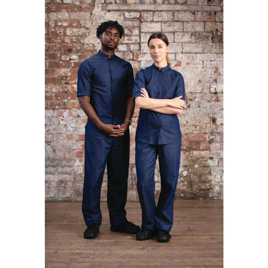 BA003-L Southside NY Queens Womens Denim Lightweight Chefs Shirt Size L - JD Catering Equipment Solutions Ltd