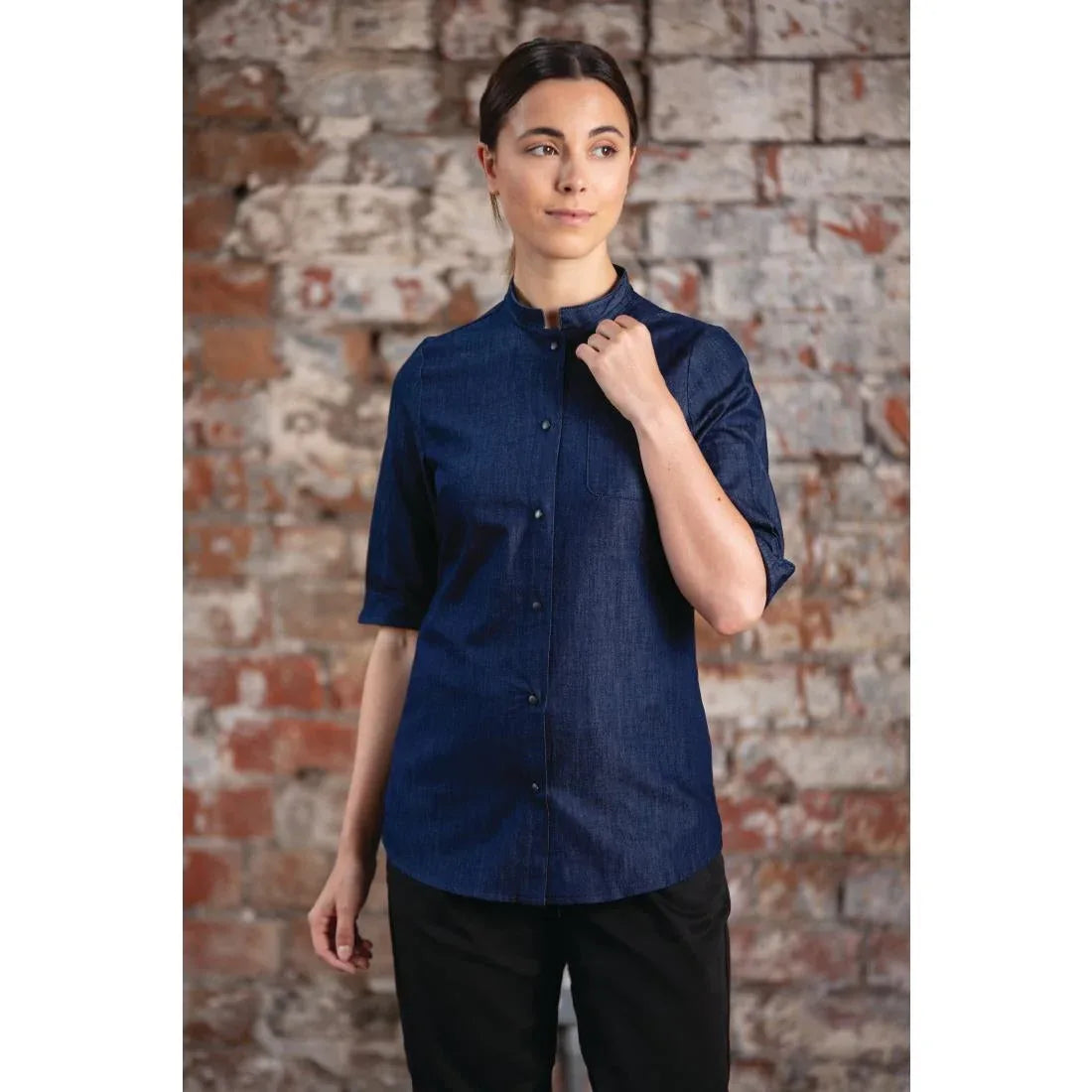 BA003-M Southside NY Queens Womens Denim Lightweight Chefs Shirt Size M - JD Catering Equipment Solutions Ltd
