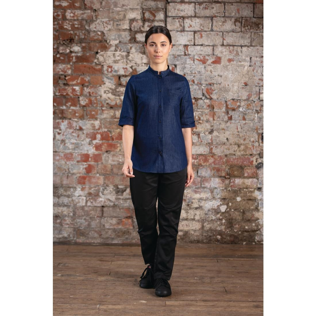 BA003-M Southside NY Queens Womens Denim Lightweight Chefs Shirt Size M JD Catering Equipment Solutions Ltd
