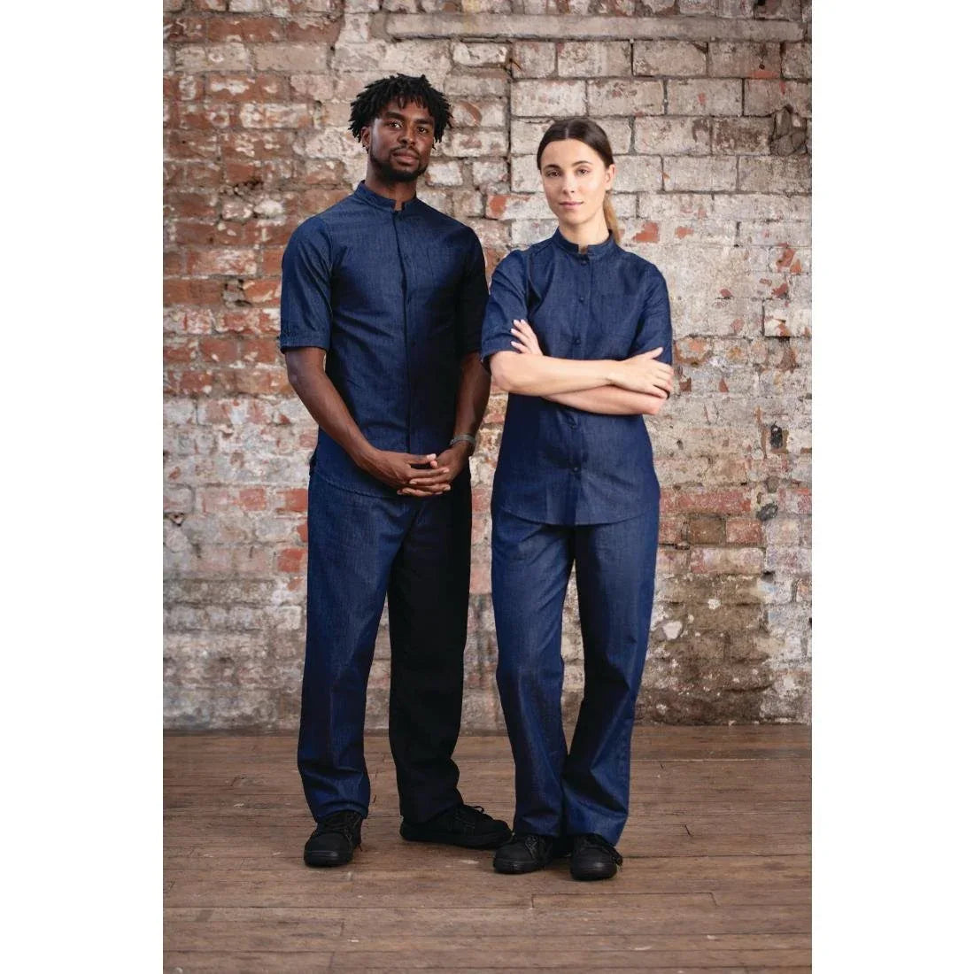 BA003-M Southside NY Queens Womens Denim Lightweight Chefs Shirt Size M - JD Catering Equipment Solutions Ltd