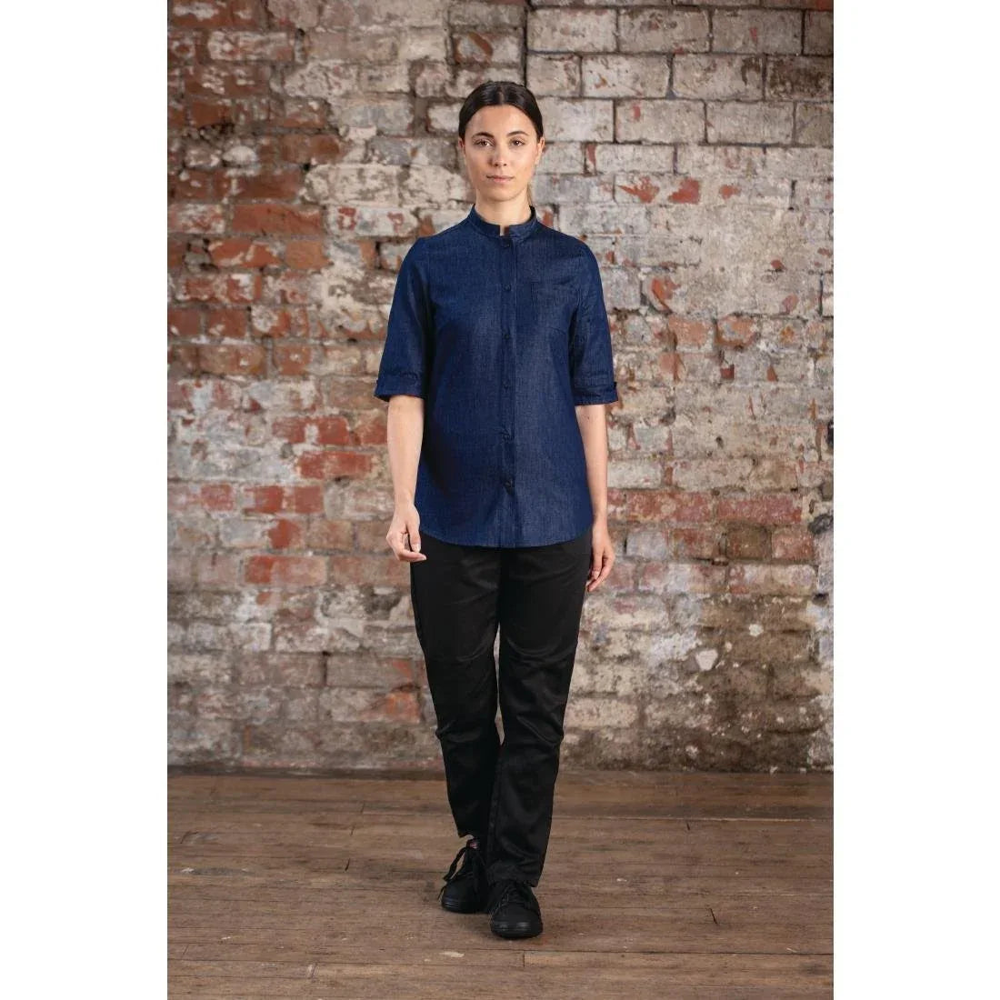 BA003-XS Southside NY Queens Womens Denim Lightweight Chefs Shirt Size XS - JD Catering Equipment Solutions Ltd