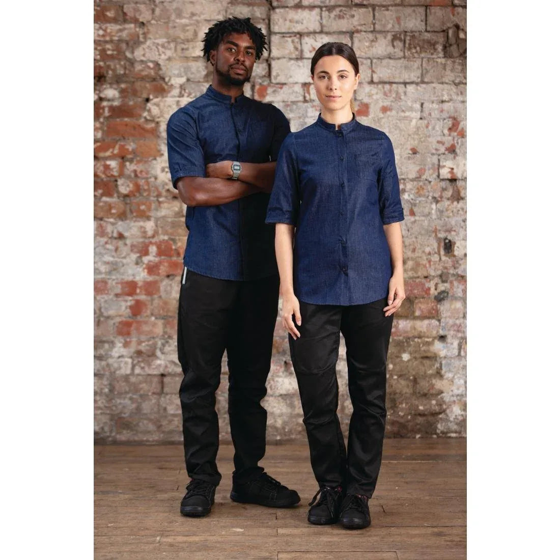 BA003-XS Southside NY Queens Womens Denim Lightweight Chefs Shirt Size XS - JD Catering Equipment Solutions Ltd
