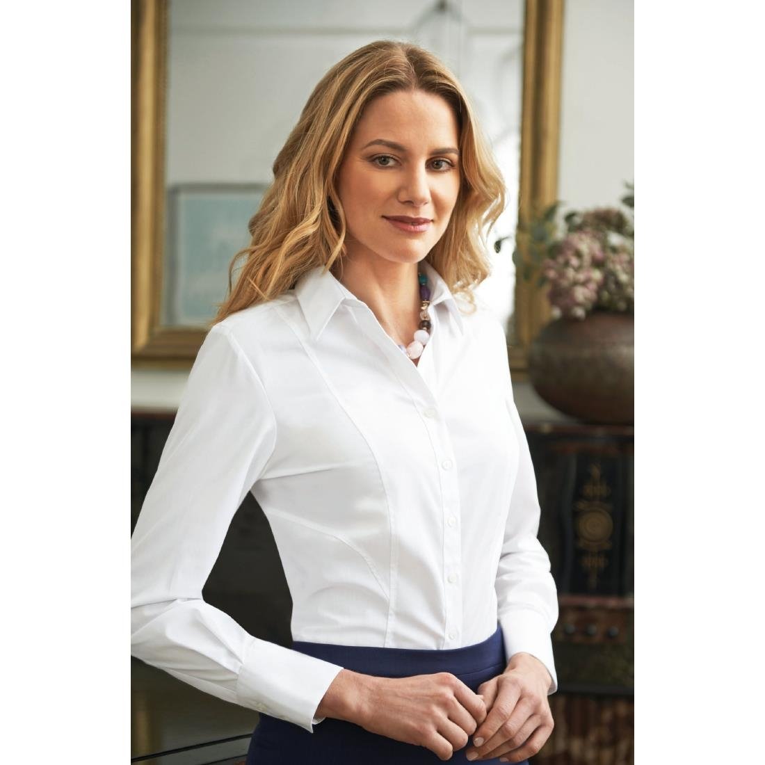 BA085-18 Brook Taverner Ladies Palena Long Sleeve Shirt White Size 18 JD Catering Equipment Solutions Ltd