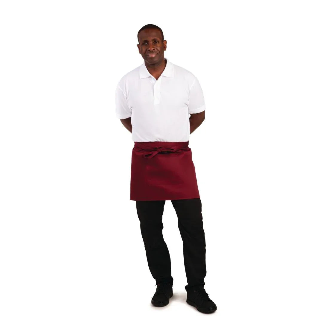 BB177 Whites Short Bistro Apron Burgundy - JD Catering Equipment Solutions Ltd