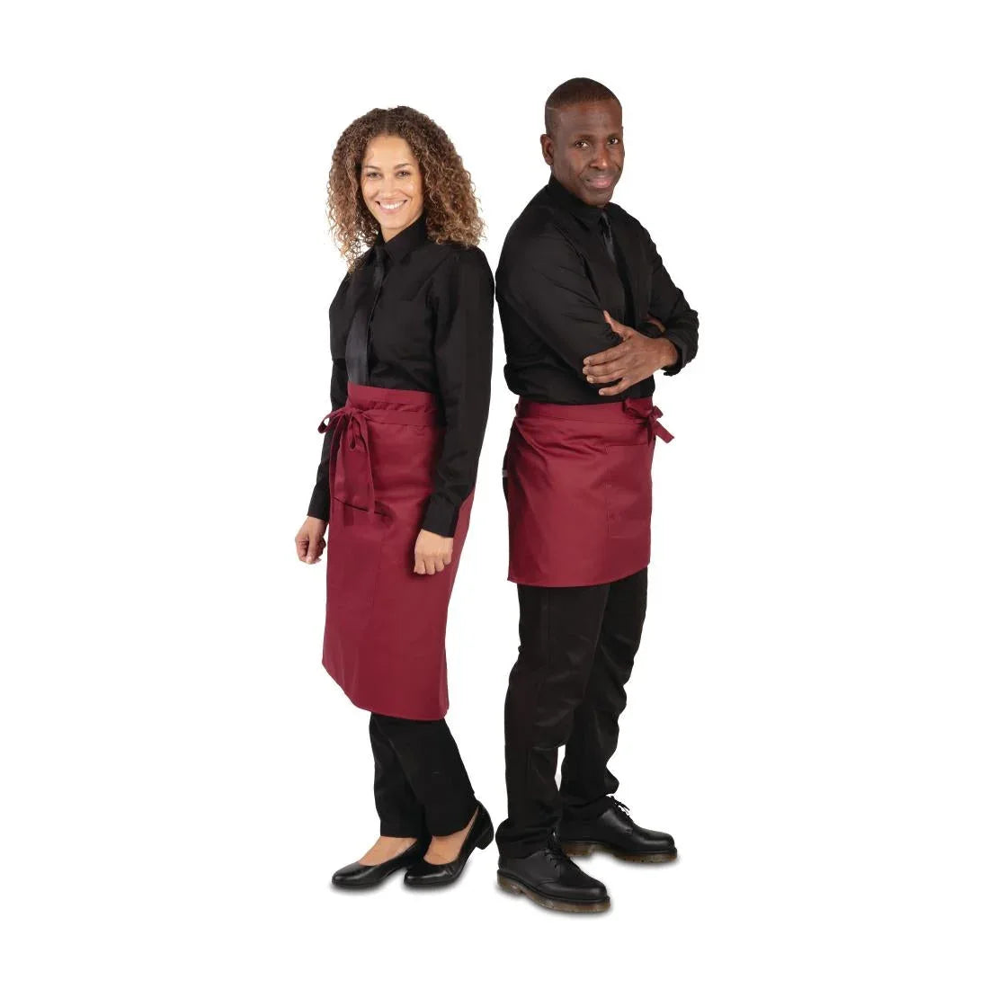 BB177 Whites Short Bistro Apron Burgundy - JD Catering Equipment Solutions Ltd