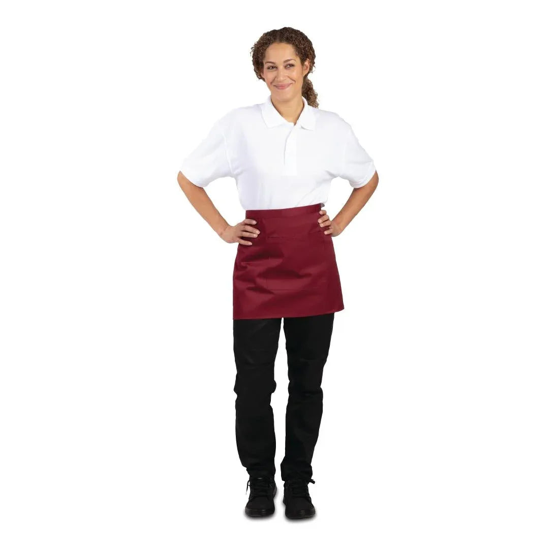 BB177 Whites Short Bistro Apron Burgundy - JD Catering Equipment Solutions Ltd