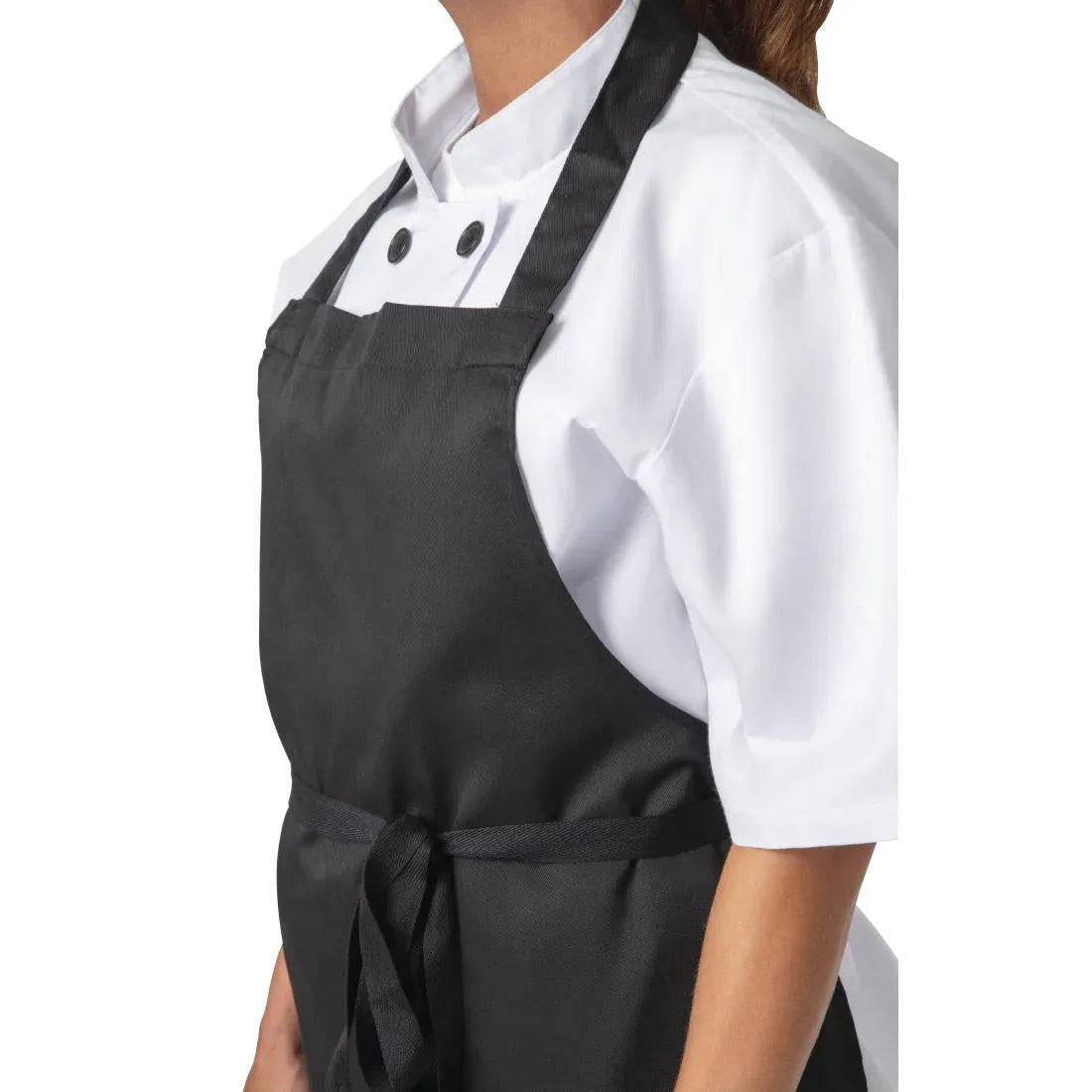 BB475 Nisbets Essentials Bib Aprons Polycotton Black (Pack of 2) - JD Catering Equipment Solutions Ltd