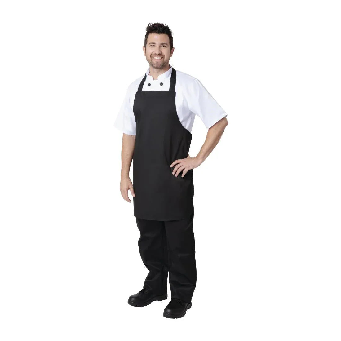 BB475 Nisbets Essentials Bib Aprons Polycotton Black (Pack of 2) - JD Catering Equipment Solutions Ltd