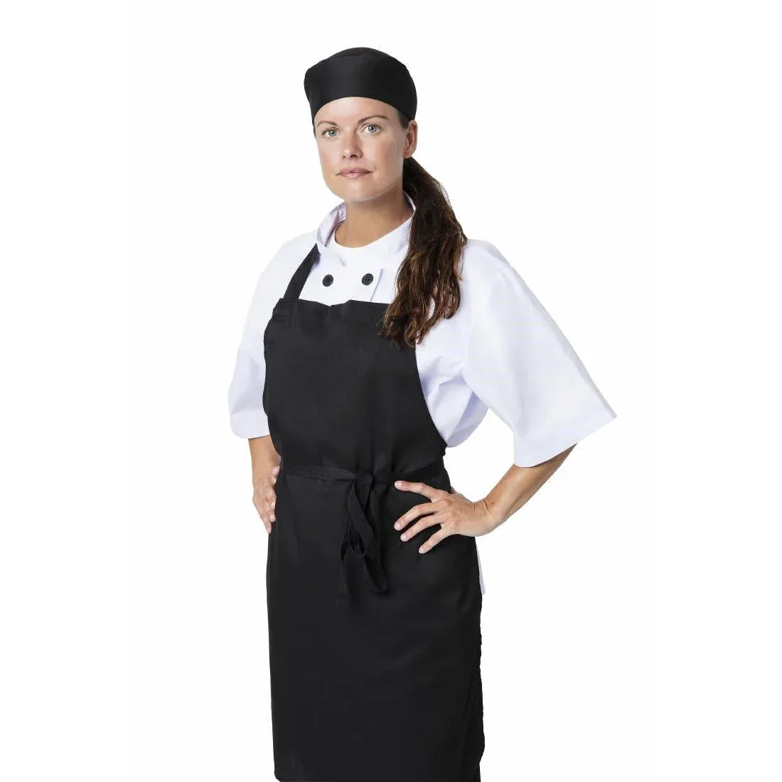 BB475 Nisbets Essentials Bib Aprons Polycotton Black (Pack of 2) - JD Catering Equipment Solutions Ltd