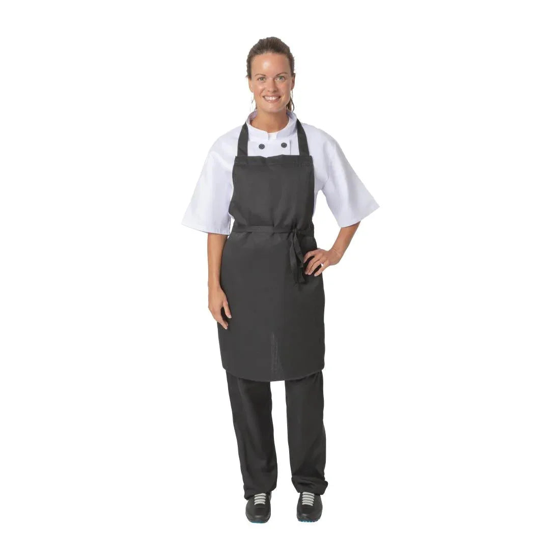 BB475 Nisbets Essentials Bib Aprons Polycotton Black (Pack of 2) - JD Catering Equipment Solutions Ltd
