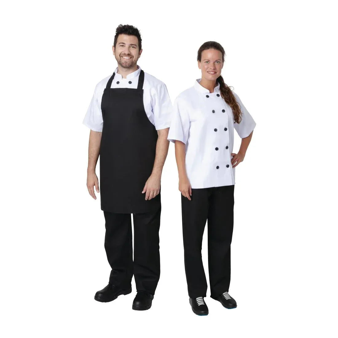 BB475 Nisbets Essentials Bib Aprons Polycotton Black (Pack of 2) - JD Catering Equipment Solutions Ltd