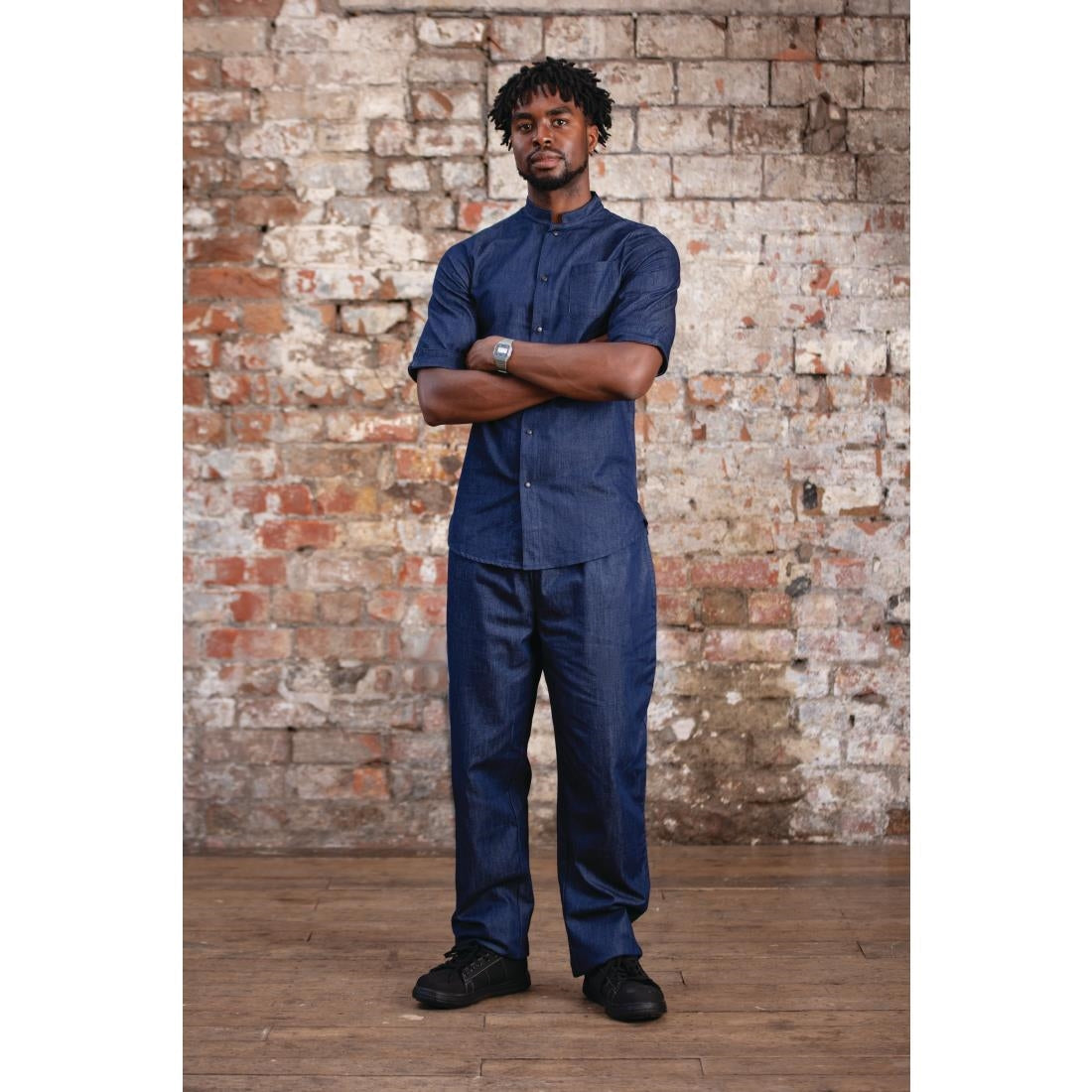 BB575-S Southside NY Kings Mens Denim Lightweight Chefs Shirt Size S JD Catering Equipment Solutions Ltd