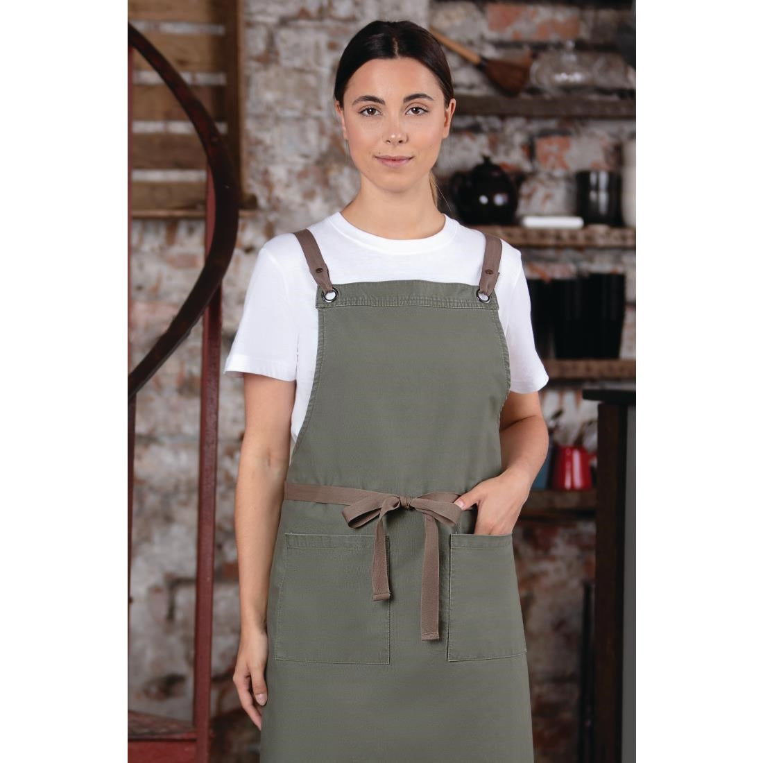 BB684 Southside Cotton Canvas Bib Apron Khaki JD Catering Equipment Solutions Ltd