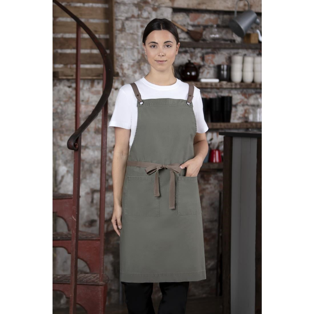 BB684 Southside Cotton Canvas Bib Apron Khaki JD Catering Equipment Solutions Ltd