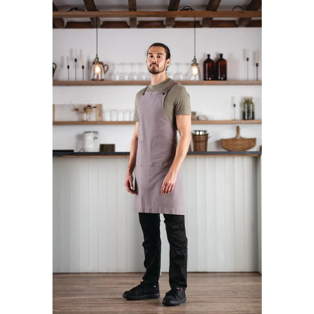 BB687 Southside Cotton Canvas Bib Apron Washed Grey - JD Catering Equipment Solutions Ltd