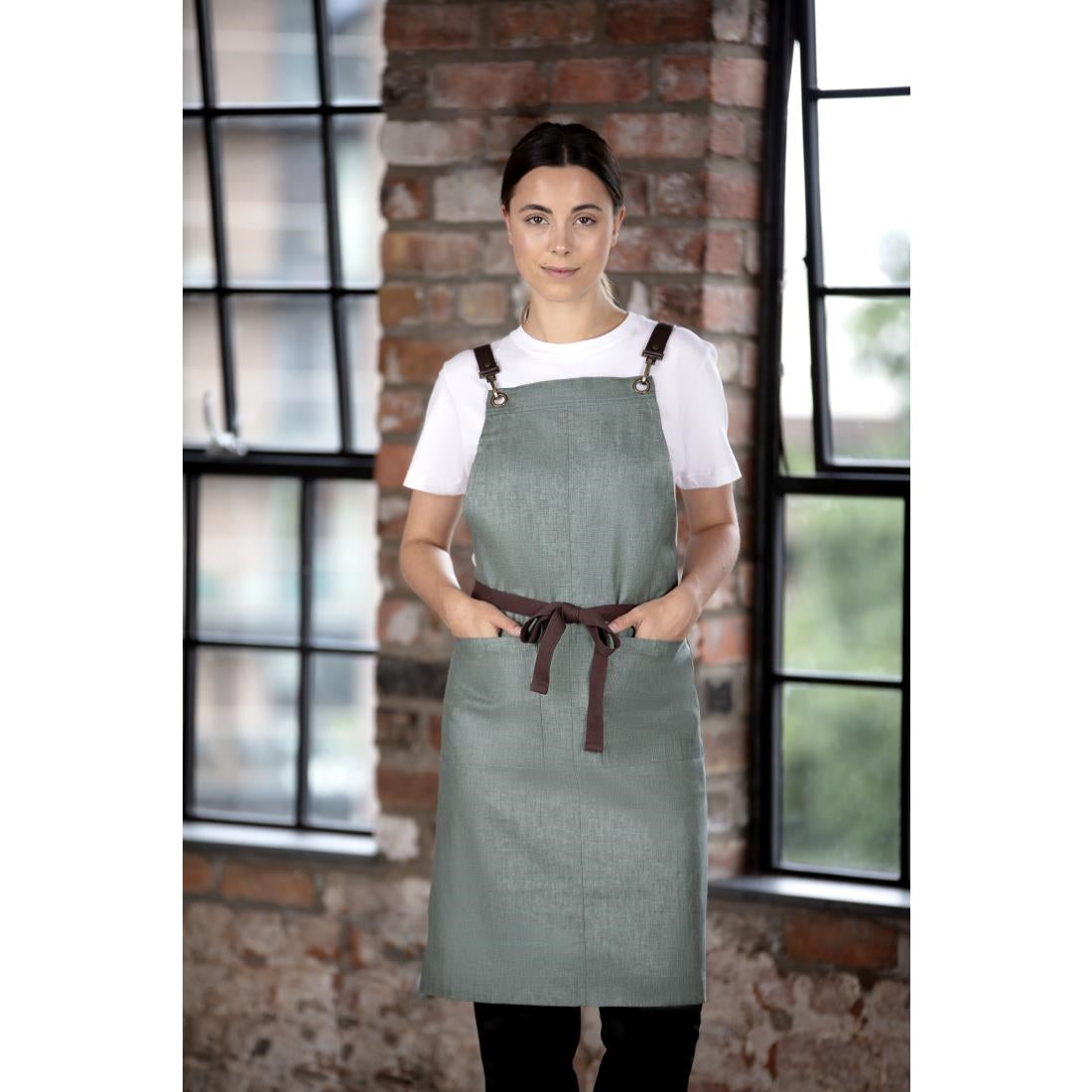BB690 Southside Linen Blend Bib Apron Forest Green JD Catering Equipment Solutions Ltd