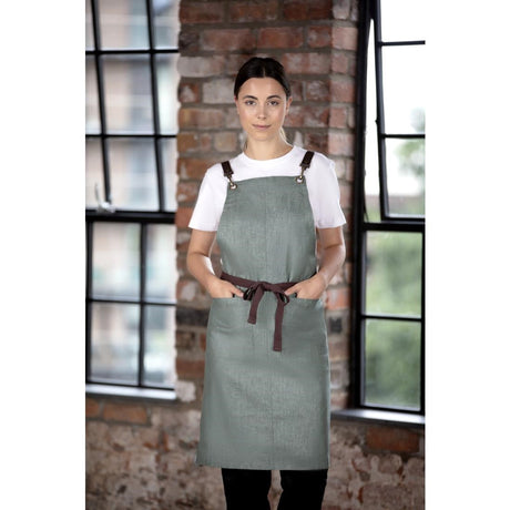 BB690 Southside Linen Blend Bib Apron Forest Green JD Catering Equipment Solutions Ltd