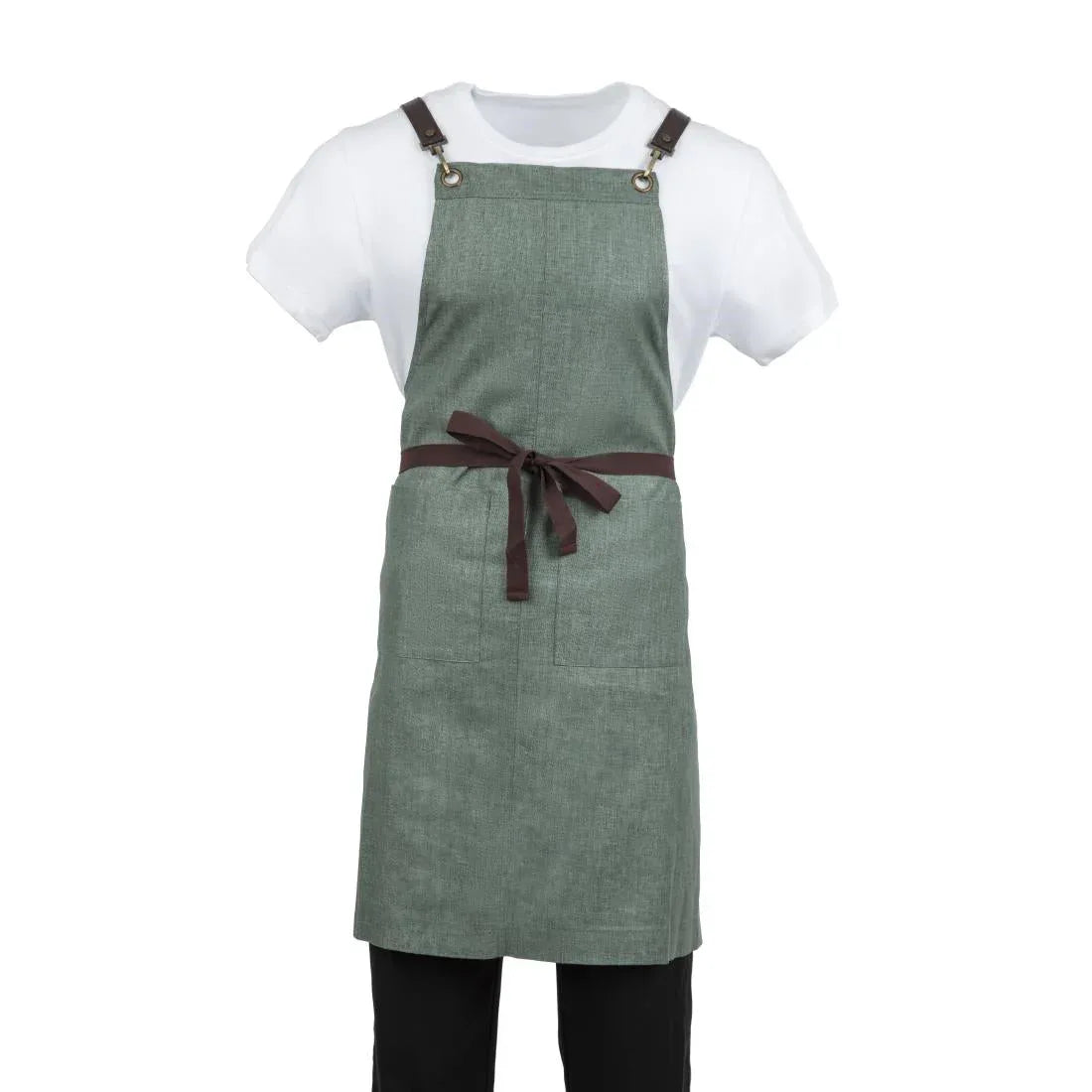 BB690 Southside Linen Blend Bib Apron Forest Green - JD Catering Equipment Solutions Ltd