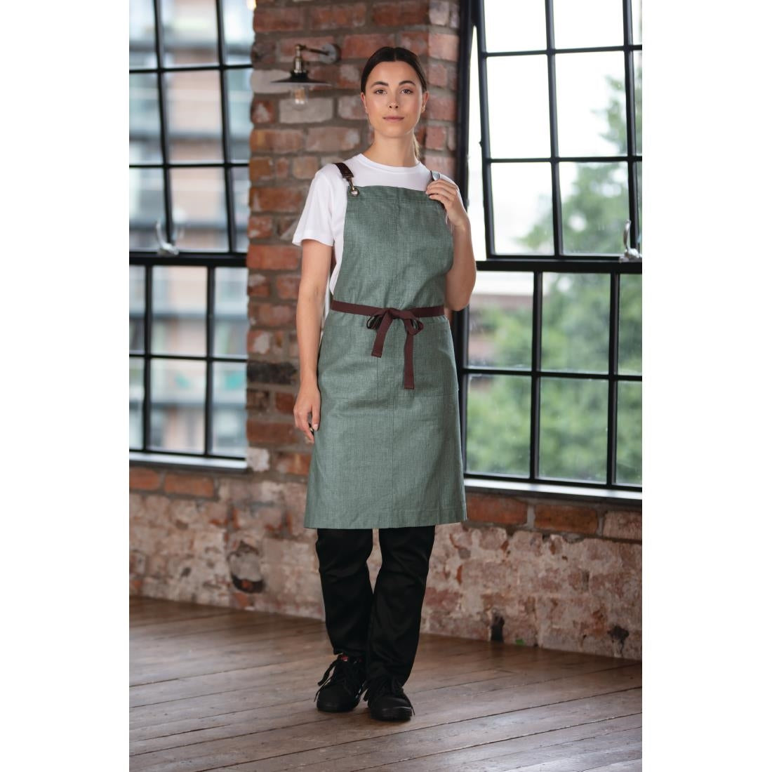 BB690 Southside Linen Blend Bib Apron Forest Green JD Catering Equipment Solutions Ltd