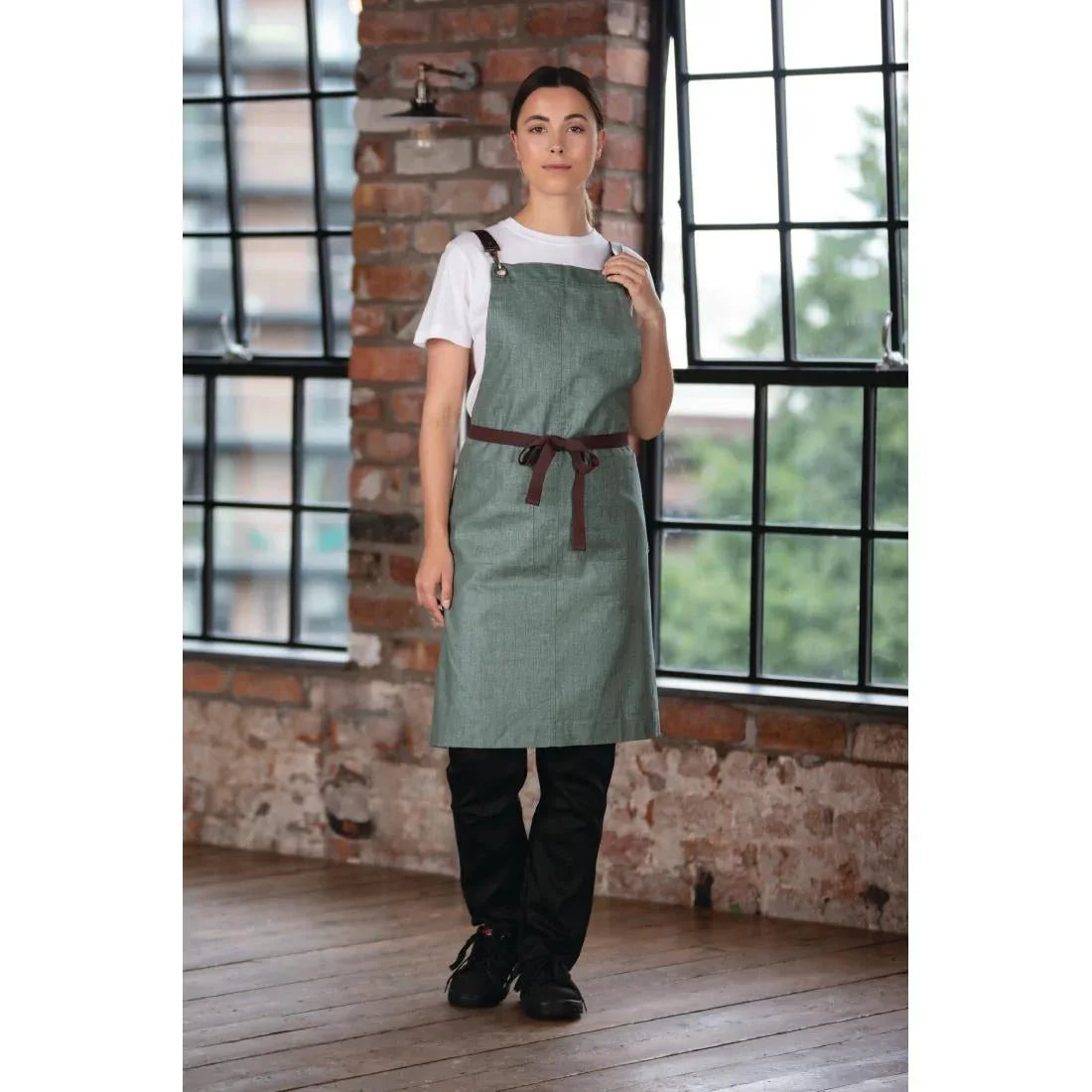 BB690 Southside Linen Blend Bib Apron Forest Green - JD Catering Equipment Solutions Ltd