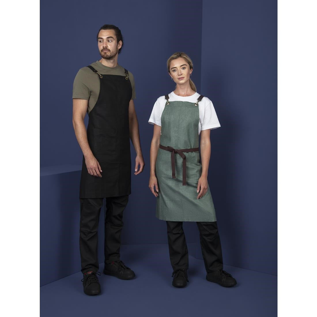 BB691 Southside Linen Blend Bib Apron Black JD Catering Equipment Solutions Ltd