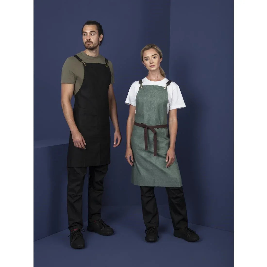 BB691 Southside Linen Blend Bib Apron Black - JD Catering Equipment Solutions Ltd