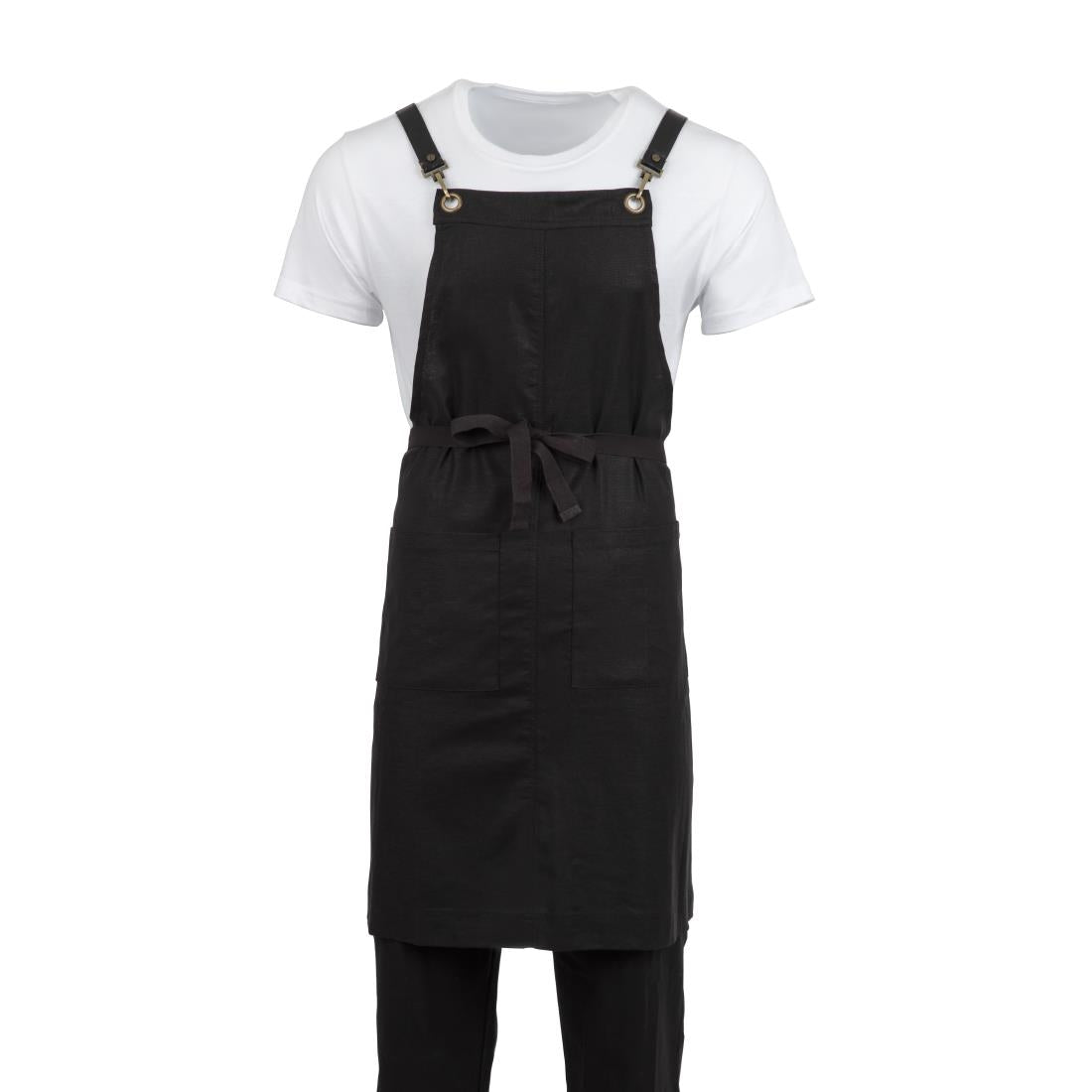 BB691 Southside Linen Blend Bib Apron Black JD Catering Equipment Solutions Ltd