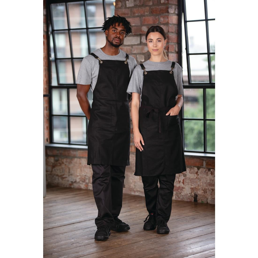 BB691 Southside Linen Blend Bib Apron Black JD Catering Equipment Solutions Ltd