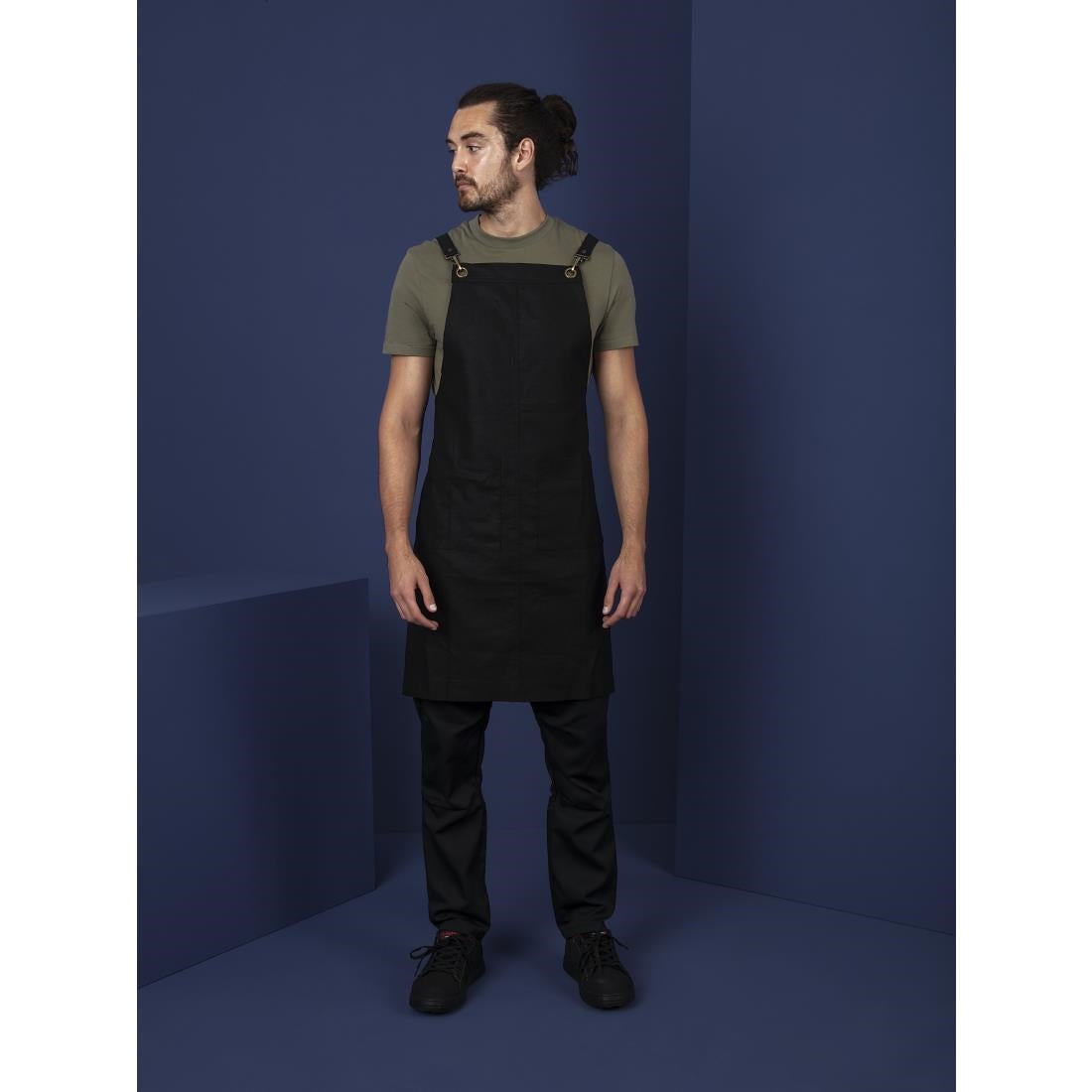 BB691 Southside Linen Blend Bib Apron Black JD Catering Equipment Solutions Ltd