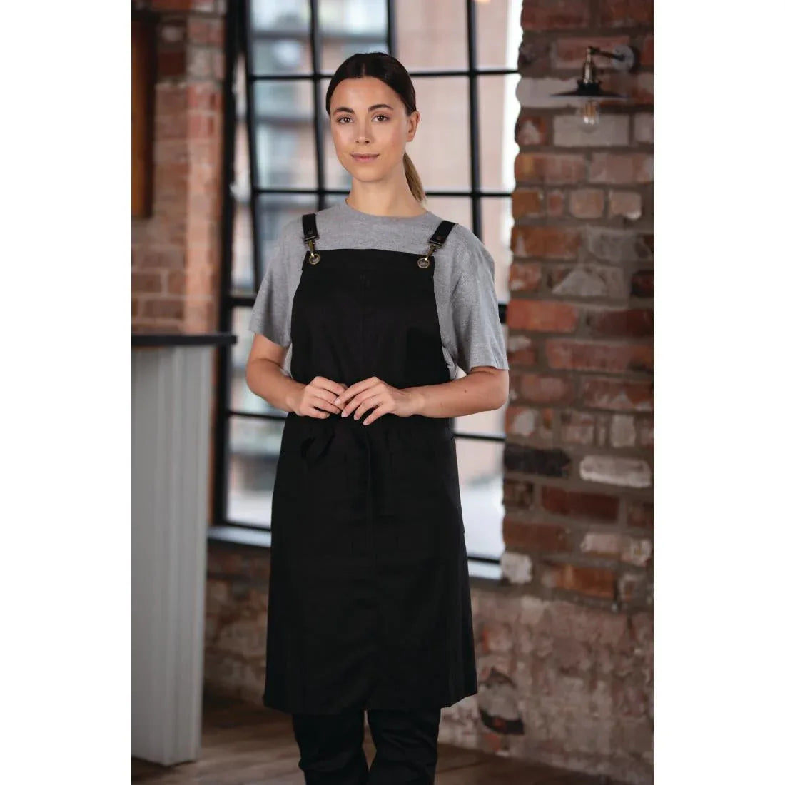 BB691 Southside Linen Blend Bib Apron Black - JD Catering Equipment Solutions Ltd