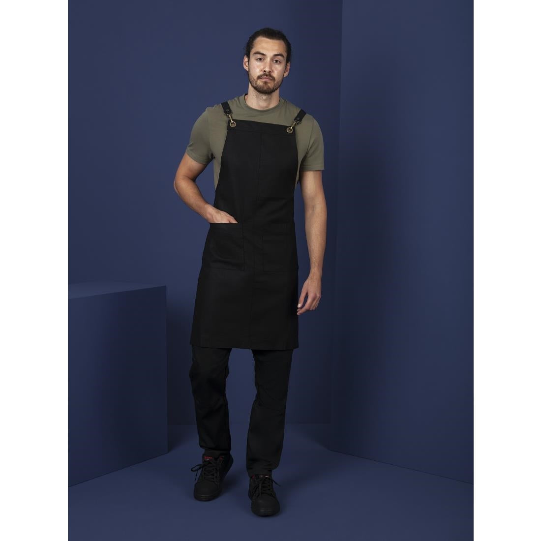 BB691 Southside Linen Blend Bib Apron Black JD Catering Equipment Solutions Ltd