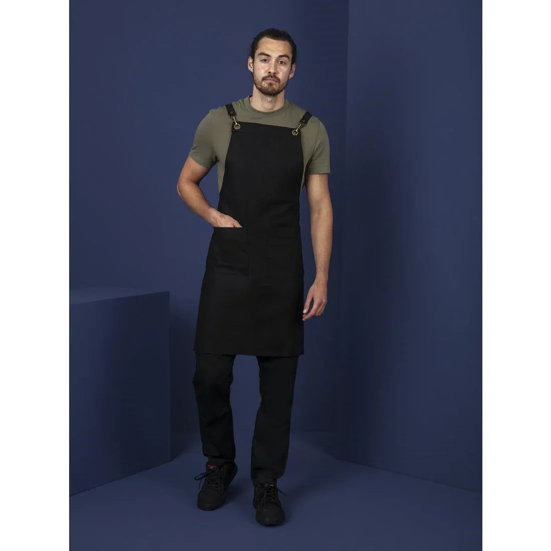 BB691 Southside Linen Blend Bib Apron Black - JD Catering Equipment Solutions Ltd