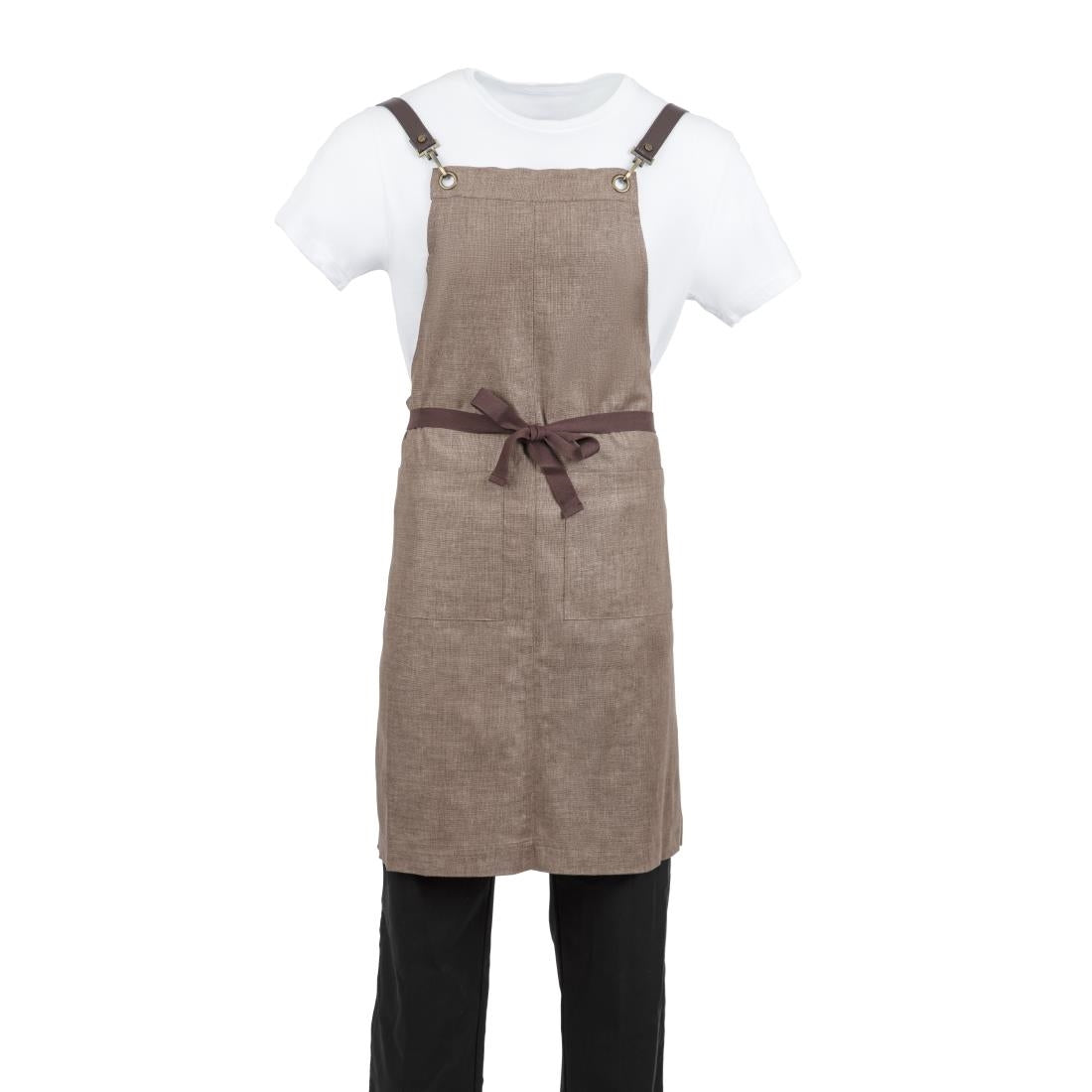 BB692 Southside Linen Blend Bib Apron Chocolate JD Catering Equipment Solutions Ltd
