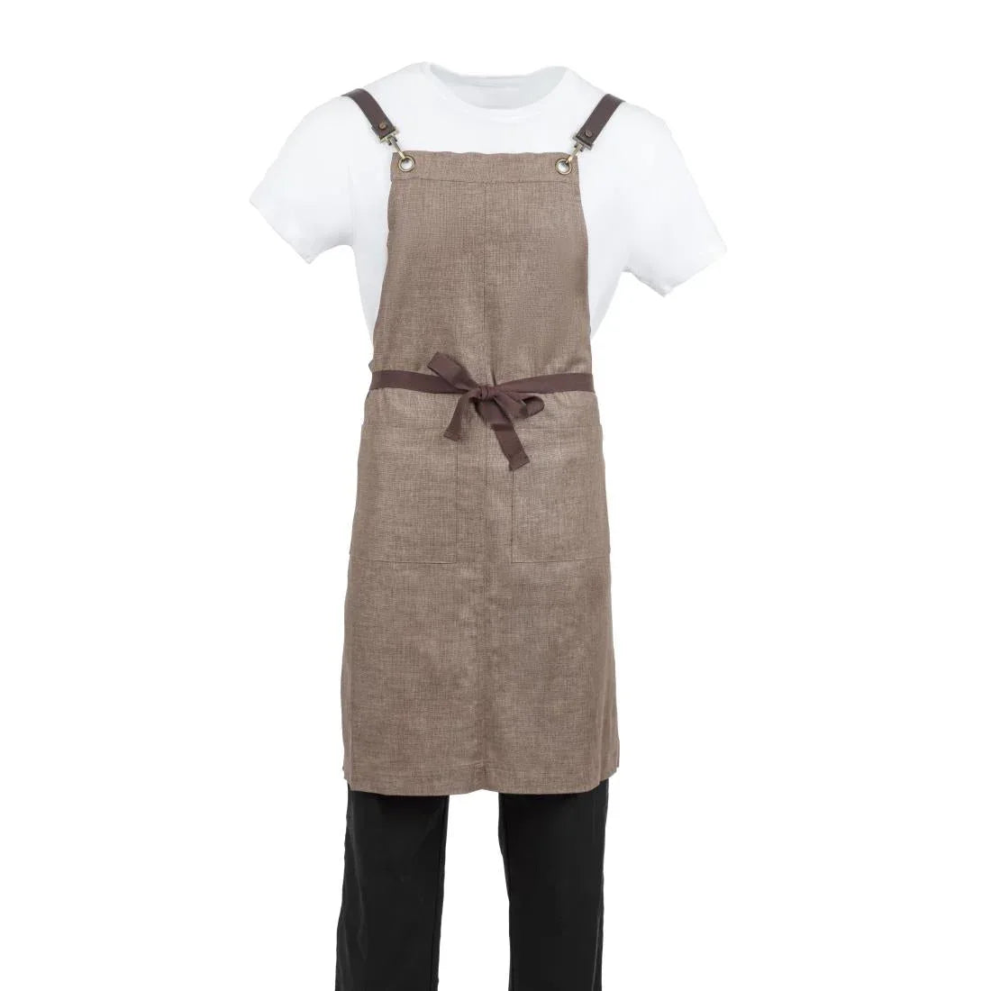 BB692 Southside Linen Blend Bib Apron Chocolate - JD Catering Equipment Solutions Ltd