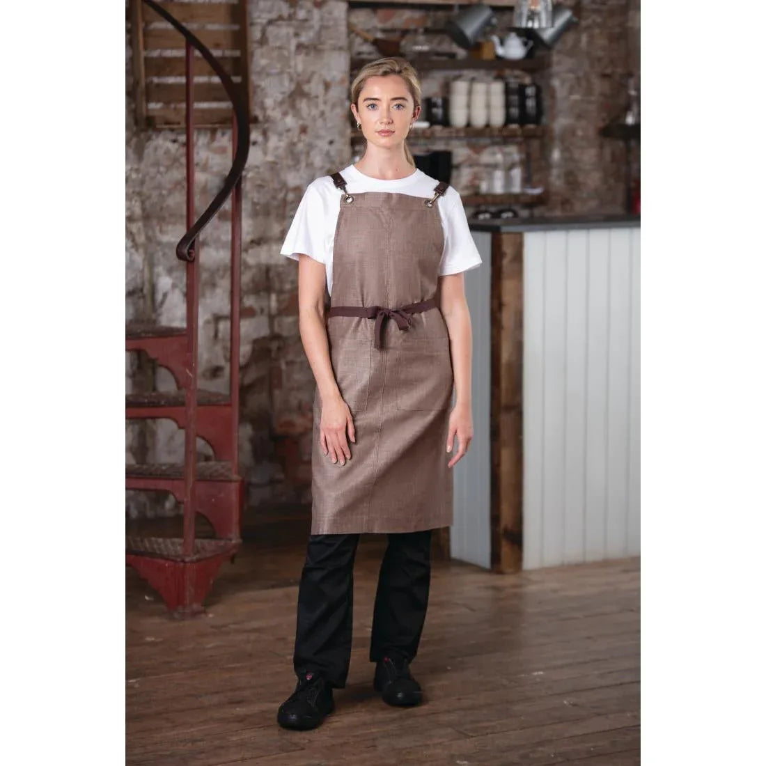 BB692 Southside Linen Blend Bib Apron Chocolate - JD Catering Equipment Solutions Ltd