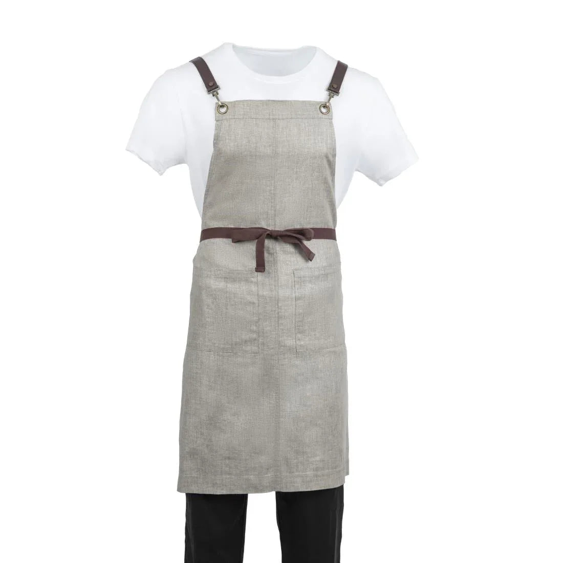 BB693 Southside Linen Blend Bib Apron Taupe - JD Catering Equipment Solutions Ltd