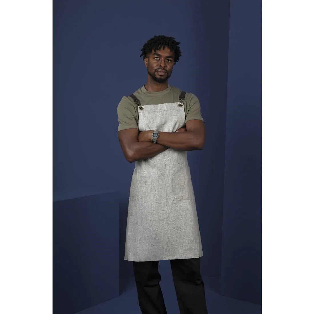 BB693 Southside Linen Blend Bib Apron Taupe - JD Catering Equipment Solutions Ltd