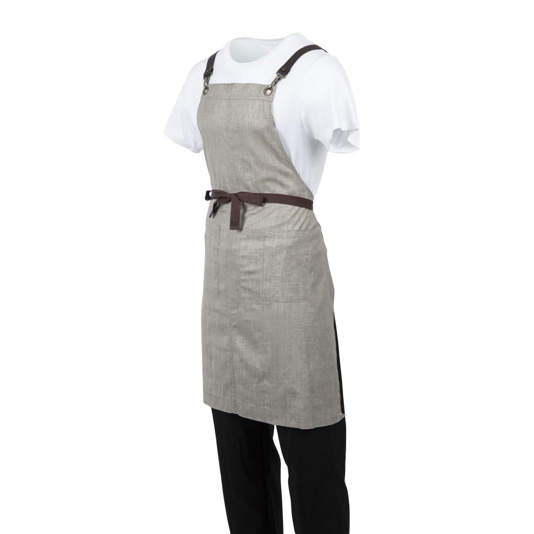 BB693 Southside Linen Blend Bib Apron Taupe JD Catering Equipment Solutions Ltd