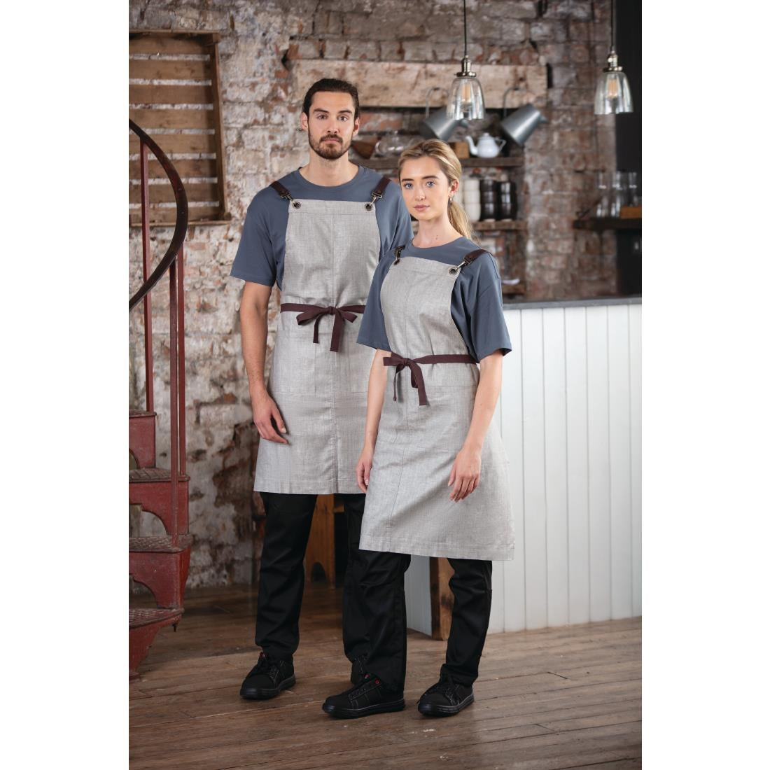 BB693 Southside Linen Blend Bib Apron Taupe JD Catering Equipment Solutions Ltd