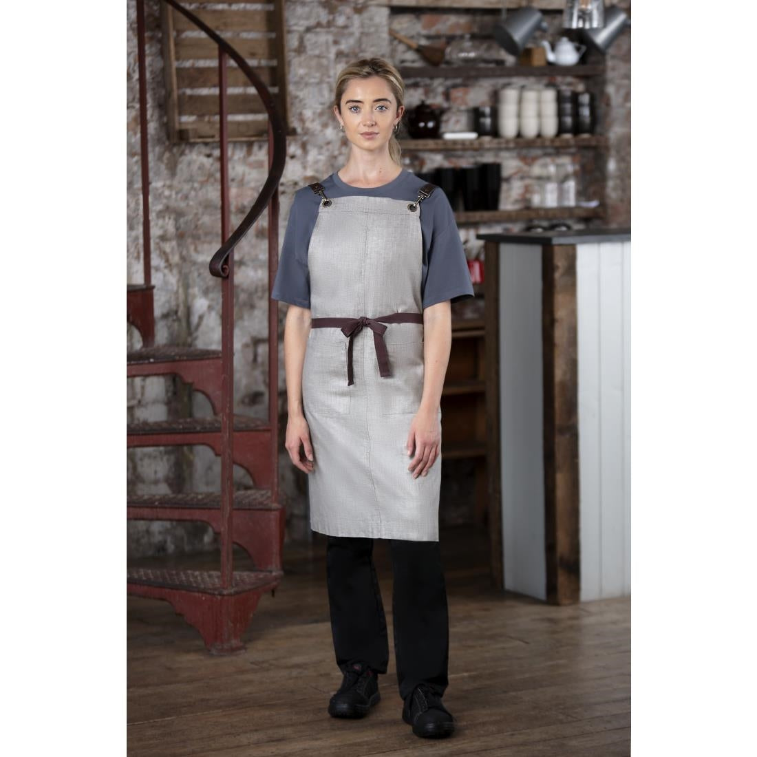 BB693 Southside Linen Blend Bib Apron Taupe JD Catering Equipment Solutions Ltd