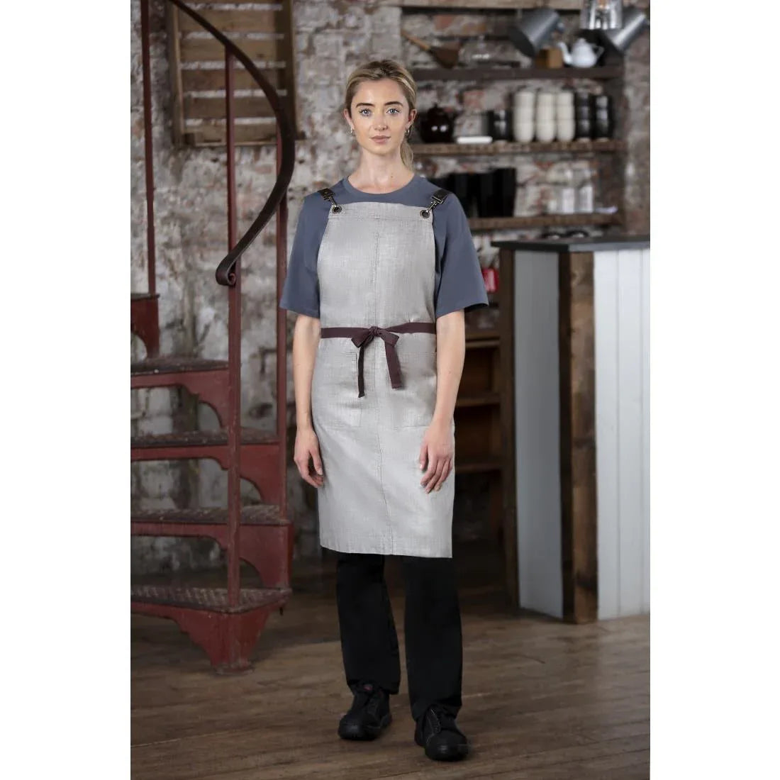 BB693 Southside Linen Blend Bib Apron Taupe - JD Catering Equipment Solutions Ltd