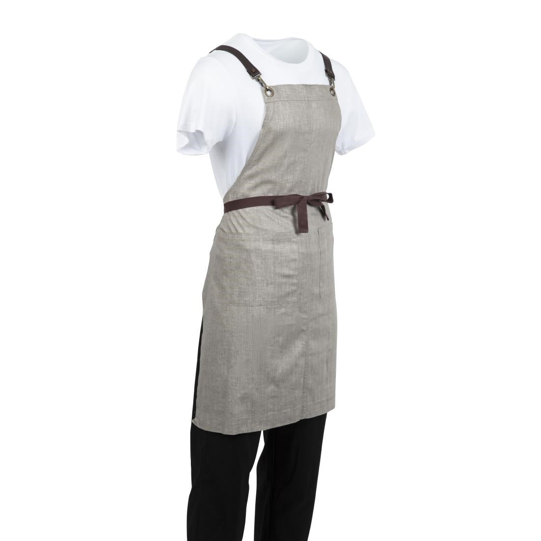 BB693 Southside Linen Blend Bib Apron Taupe JD Catering Equipment Solutions Ltd